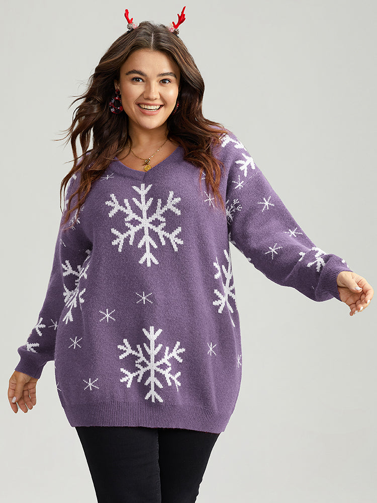 Anti-Pilling Snowflake Print Pullover