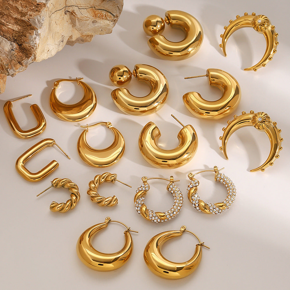 Jie Ding Stainless Steel Double C Earrings Ins Zircon Earrings Titanium Steel Earrings