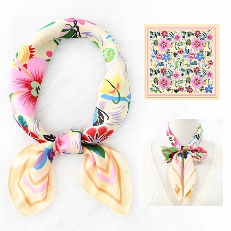 Women's Elegant Pastoral Flower Satin Printing Silk Scarf