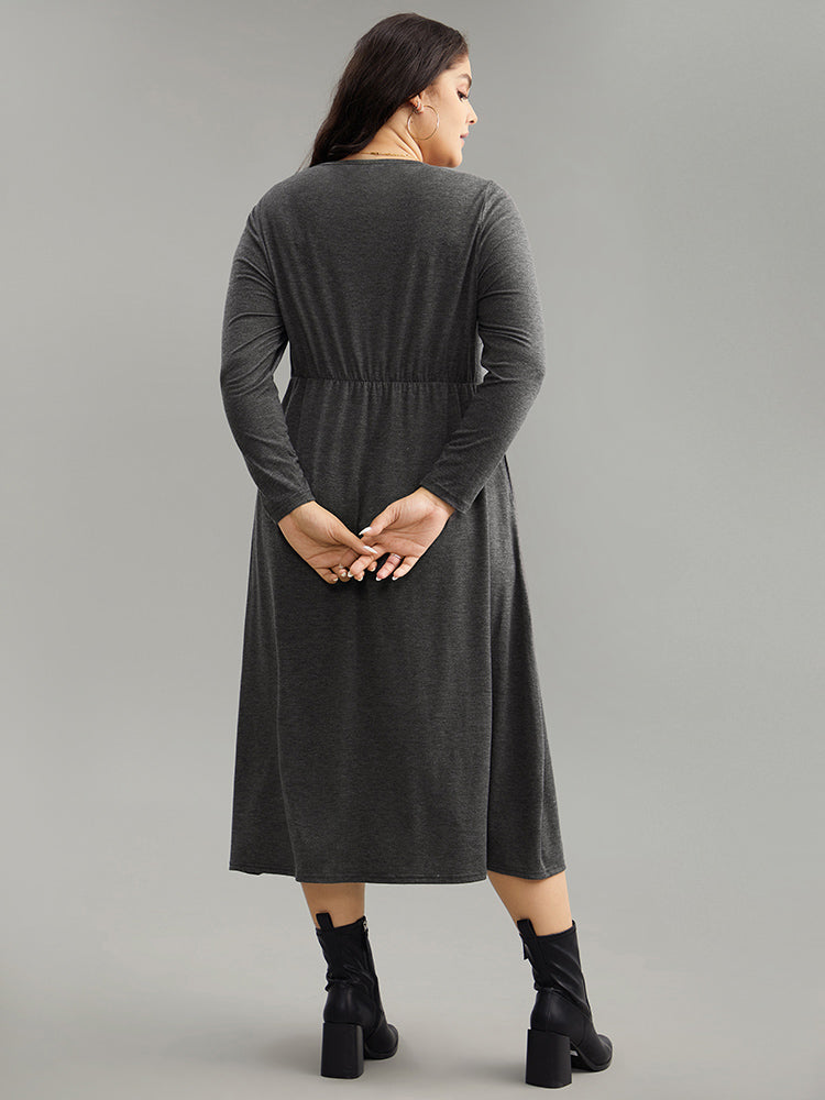 Solid Button Up Pocket Dress