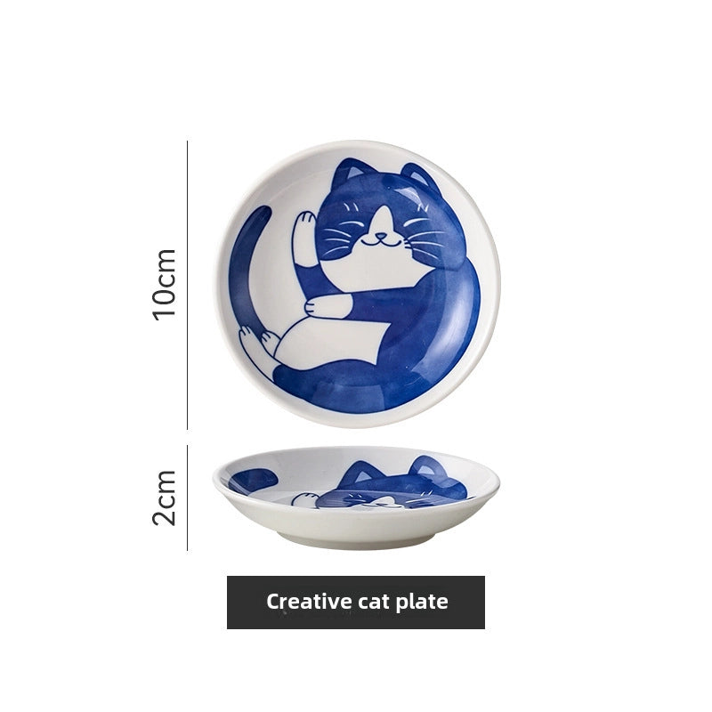 Cat Dish Cartoon Ceramic Dish Household Dining Table Dip Dish Soy Sauce Dish Hotpot Seasoning Dish Small Dish Seasoning Dish