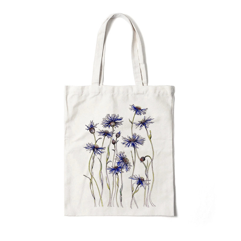 Women's Medium Canvas Flower Basic Classic Style Square Open Canvas Bag