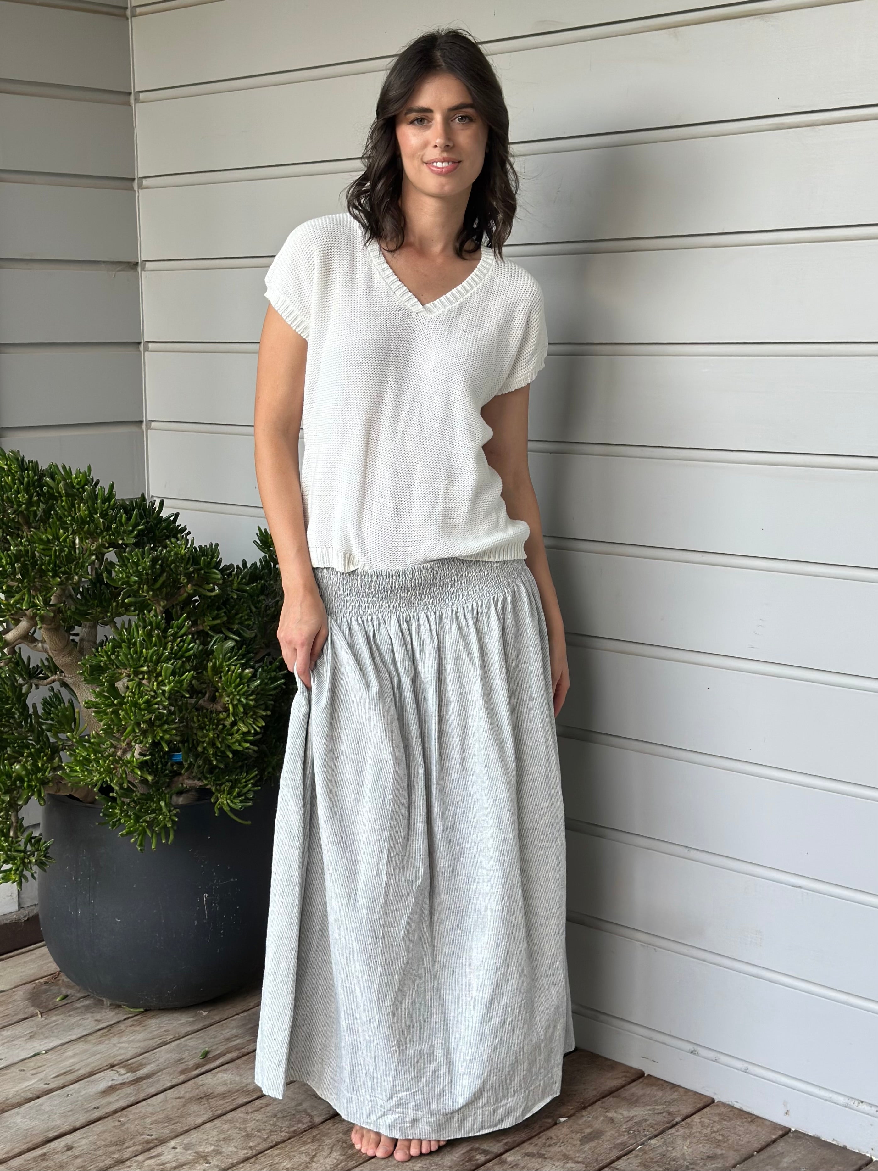 lulu skirt-fine grey stripe hemp