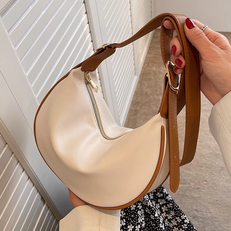 Women's Small Pu Leather Solid Color Streetwear Semicircle Zipper Shoulder Bag Crossbody Bag