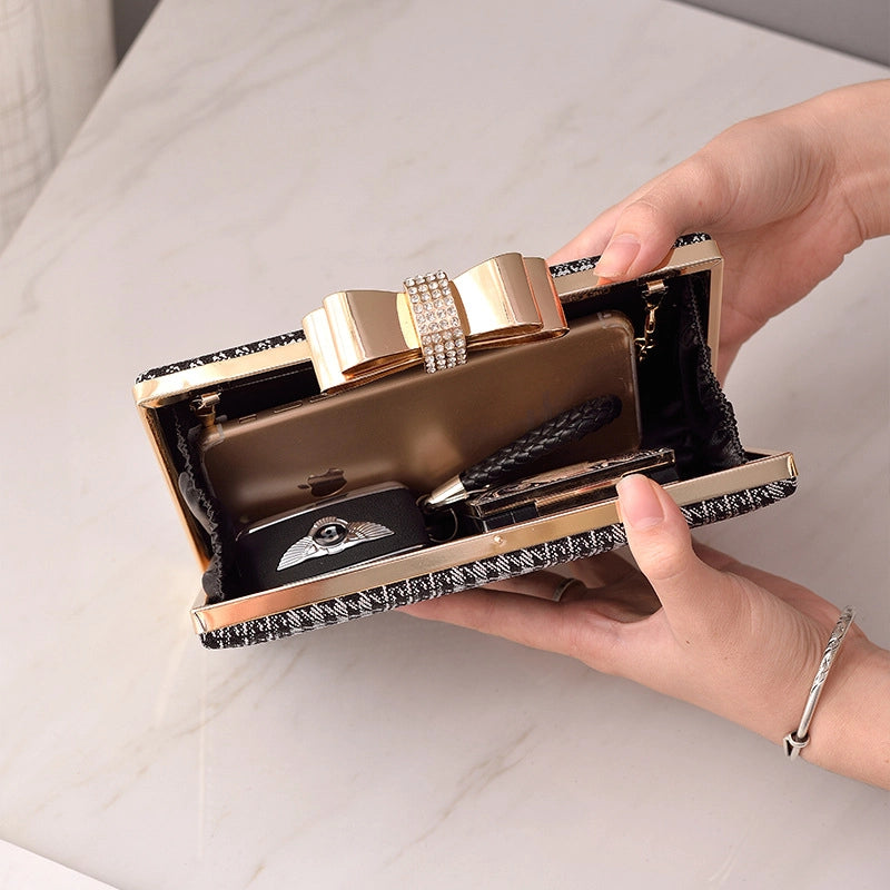 Women's Pu Leather Solid Color Bow Knot Elegant Classic Style Square Lock Clasp Clutch Bag Crossbody Bag Evening Bag