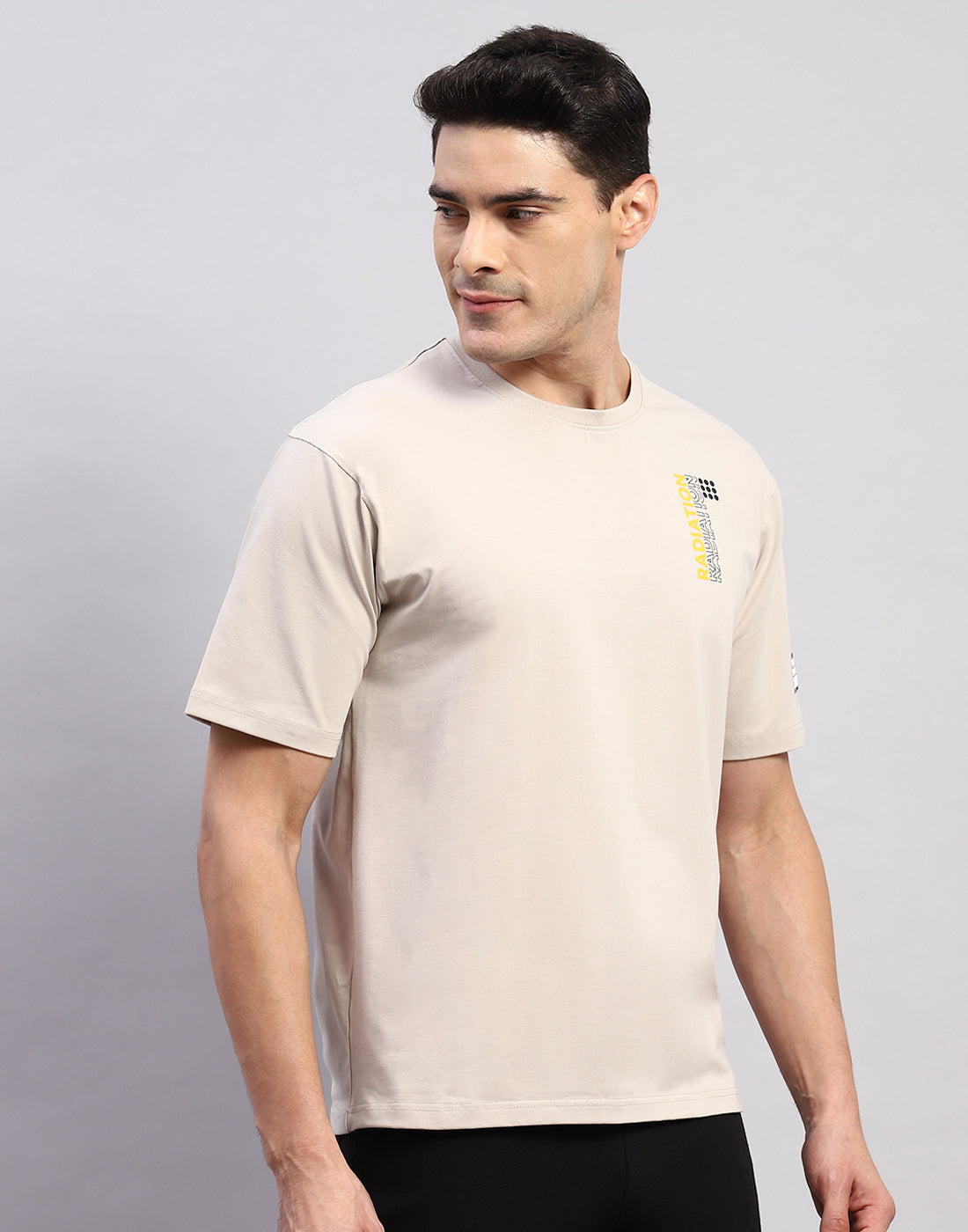 Men Beige Printed Round Neck Half Sleeve T-Shirt