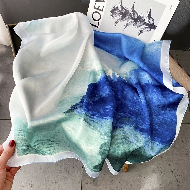 Women's Elegant Minimalist Flower Satin Printing Silk Scarf