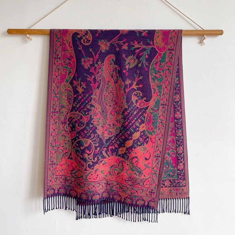 New Ethnic Style Vintage Tassel Shawl Autumn And Winter External Dual-Use Scarf Women's Travel Vacation Photo Cape