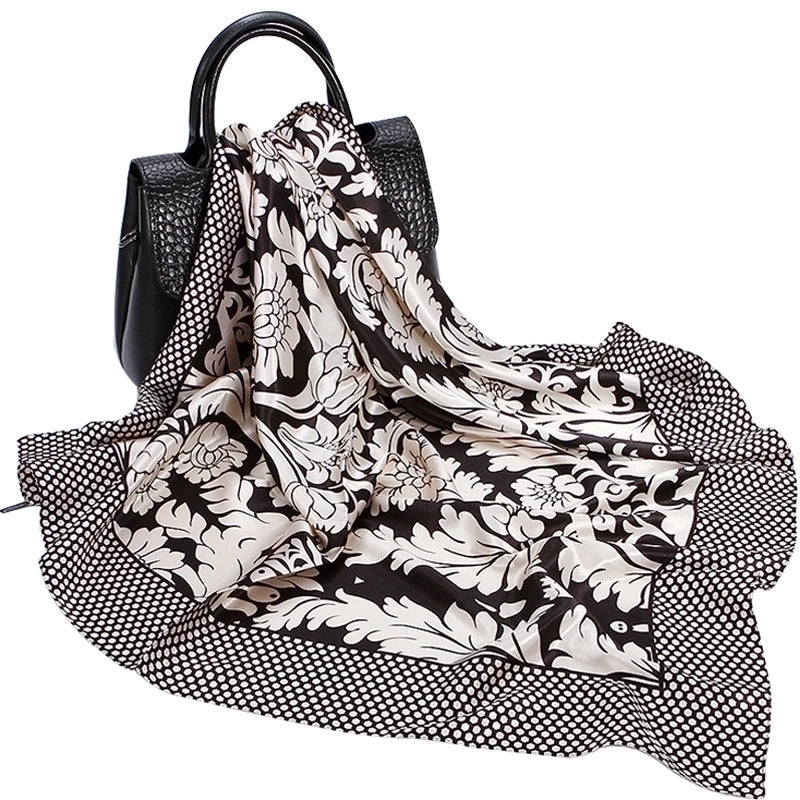 Women's Elegant Flower Satin Printing Silk Scarves
