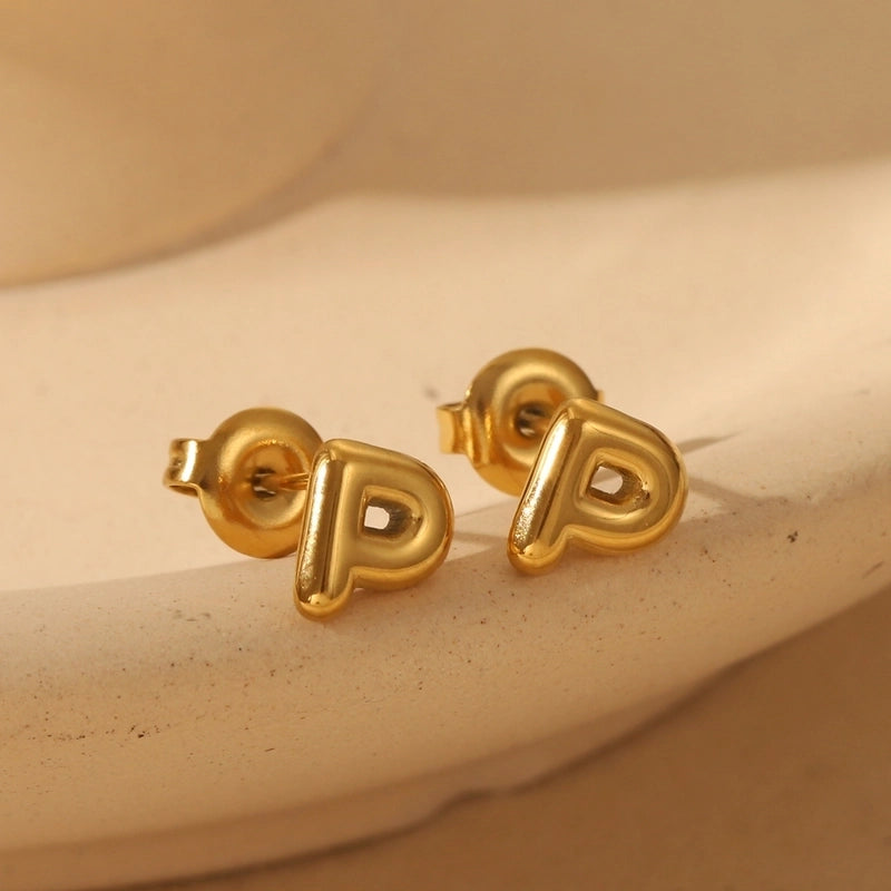 1 Pair Basic Minimalist Letter Solid Color 304 Stainless Steel 14K Gold Plated Ear Studs