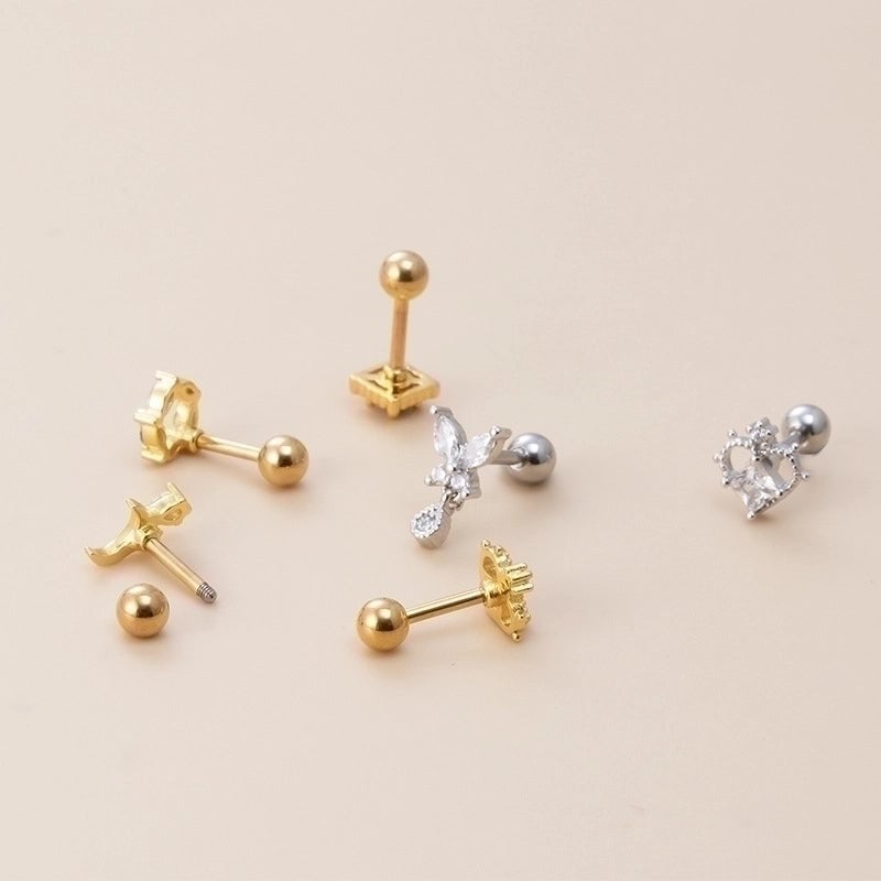 1 Piece Ear Cartilage Rings & Studs Retro Moon Water Droplets Heart Shape 316L Stainless Steel  Copper Inlaid Zircon