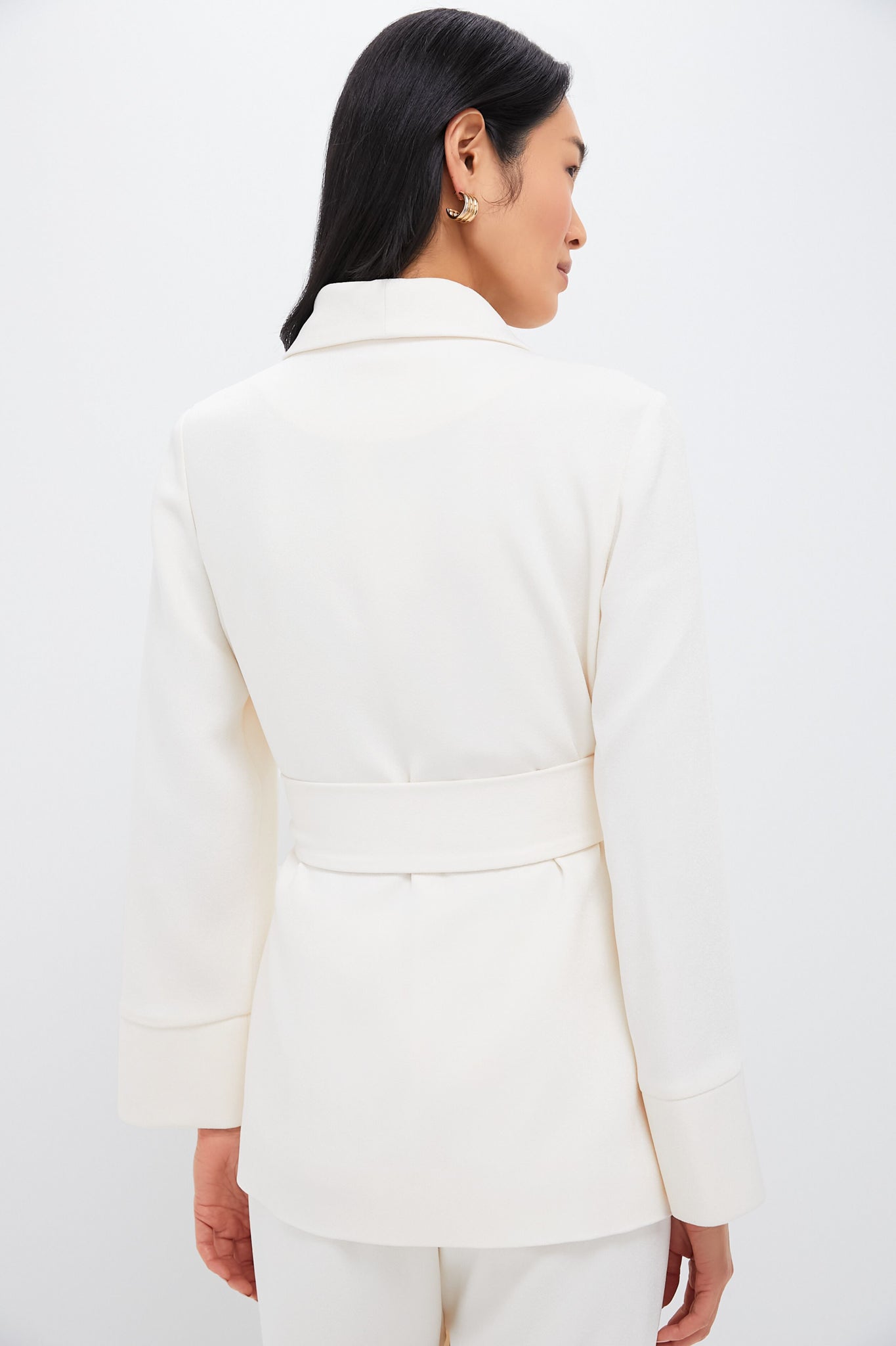 Pearl White Crepe Talia Wrap Blazer
