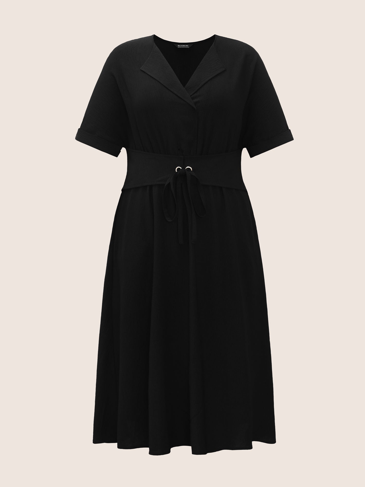 Suit Collar Tie Knot Dolman Sleeve Midi Dress