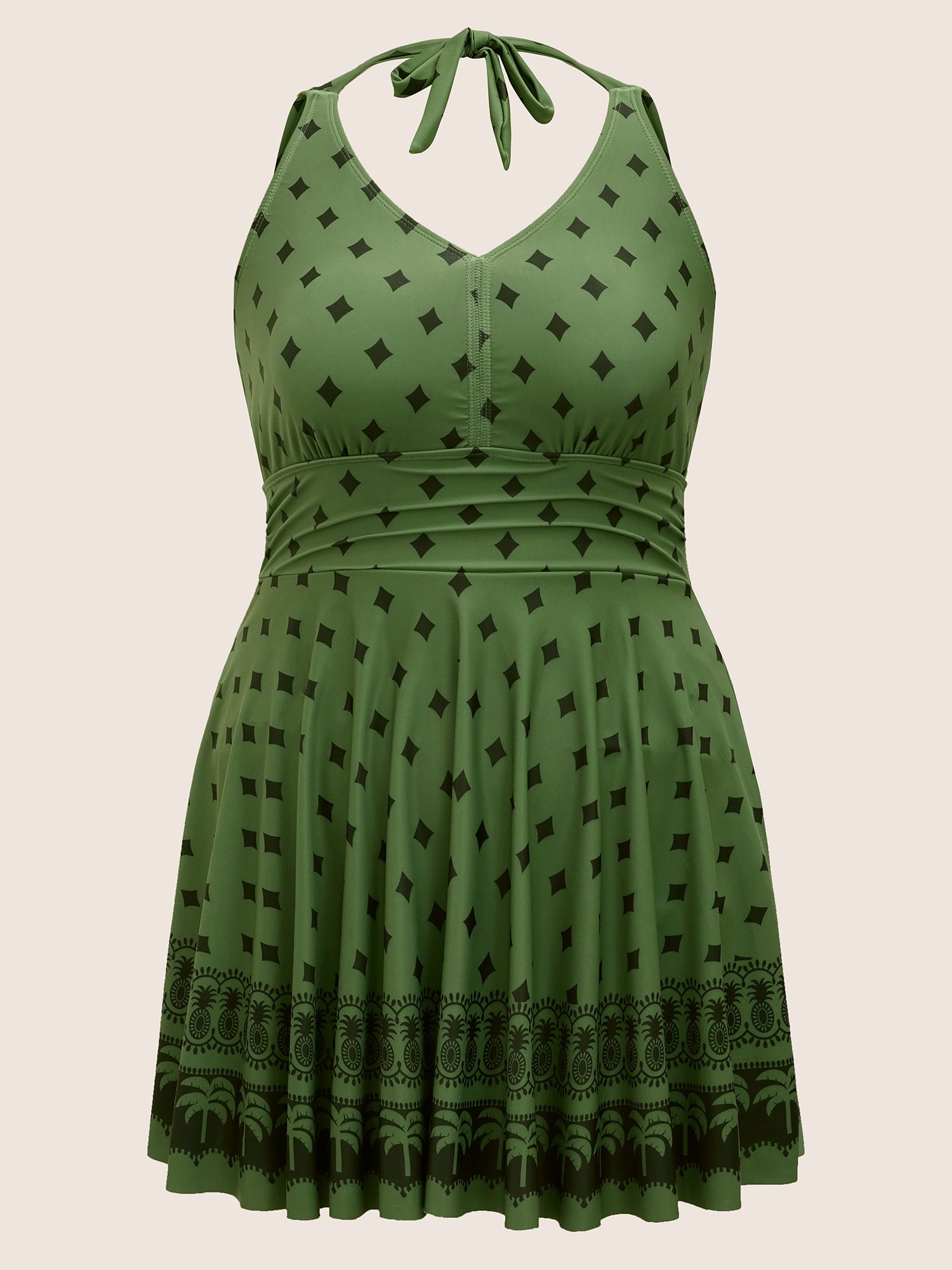 V Neck Bandana Print Tie Knot Swim Dress