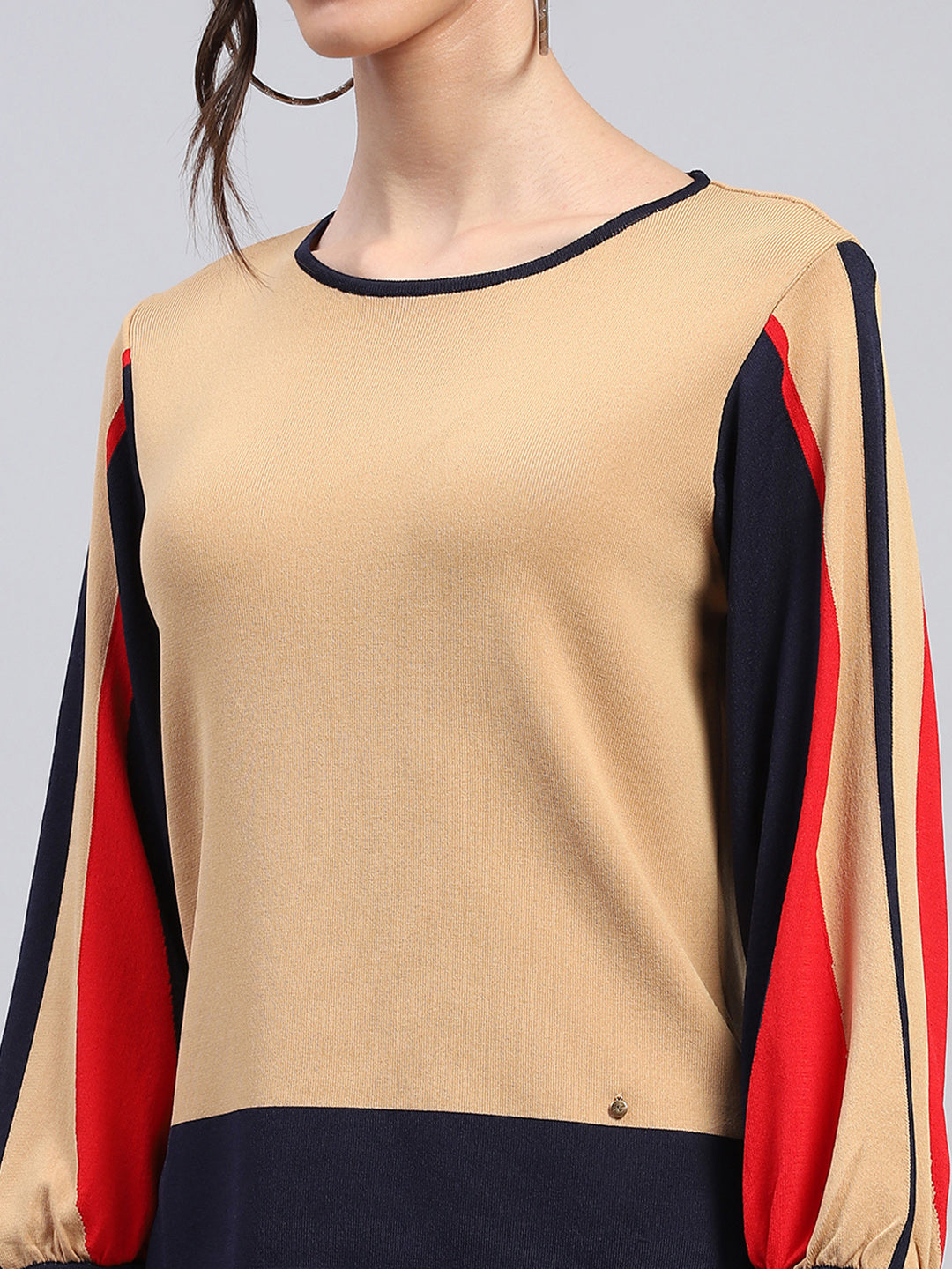 Women Beige Solid Round Neck Full Sleeve Cords Set