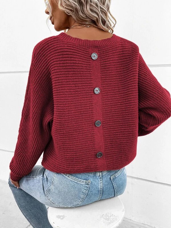 Casual Button Cotton Sleeve Sweater