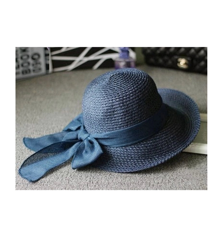 Women's Classic Style Solid Color Bow Knot Big Eaves Straw Hat