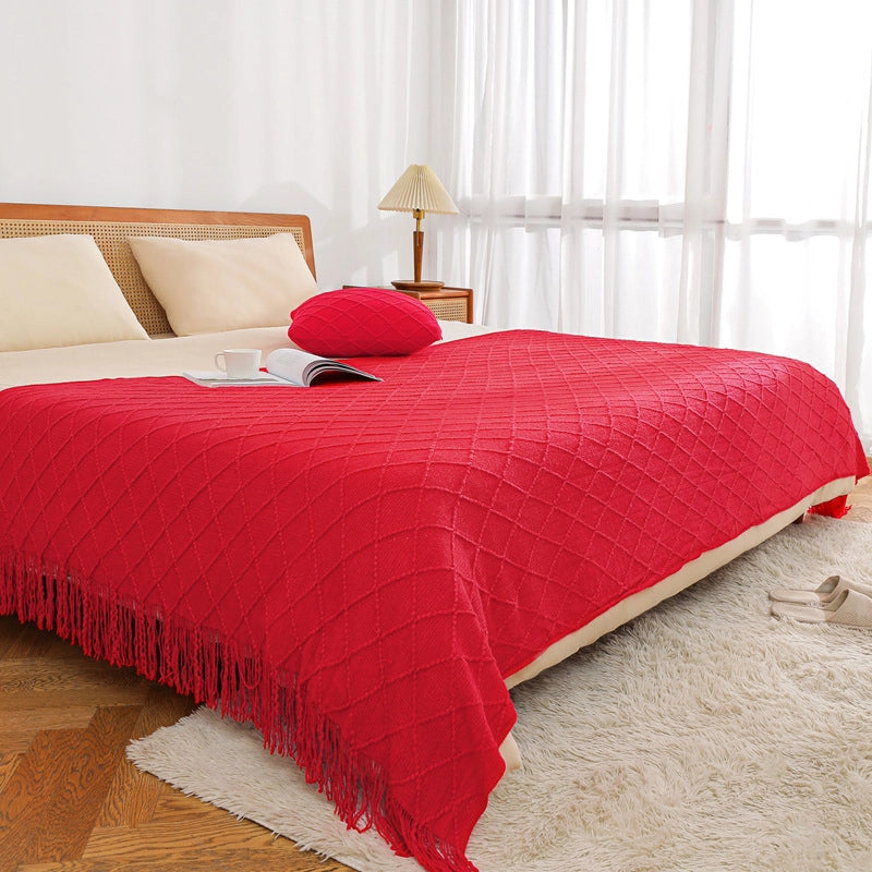 Tassel Sofa Towel Sofa Pillow Blanket Bedroom Bed Blanket Homestay Woven Blanket Bed Flag