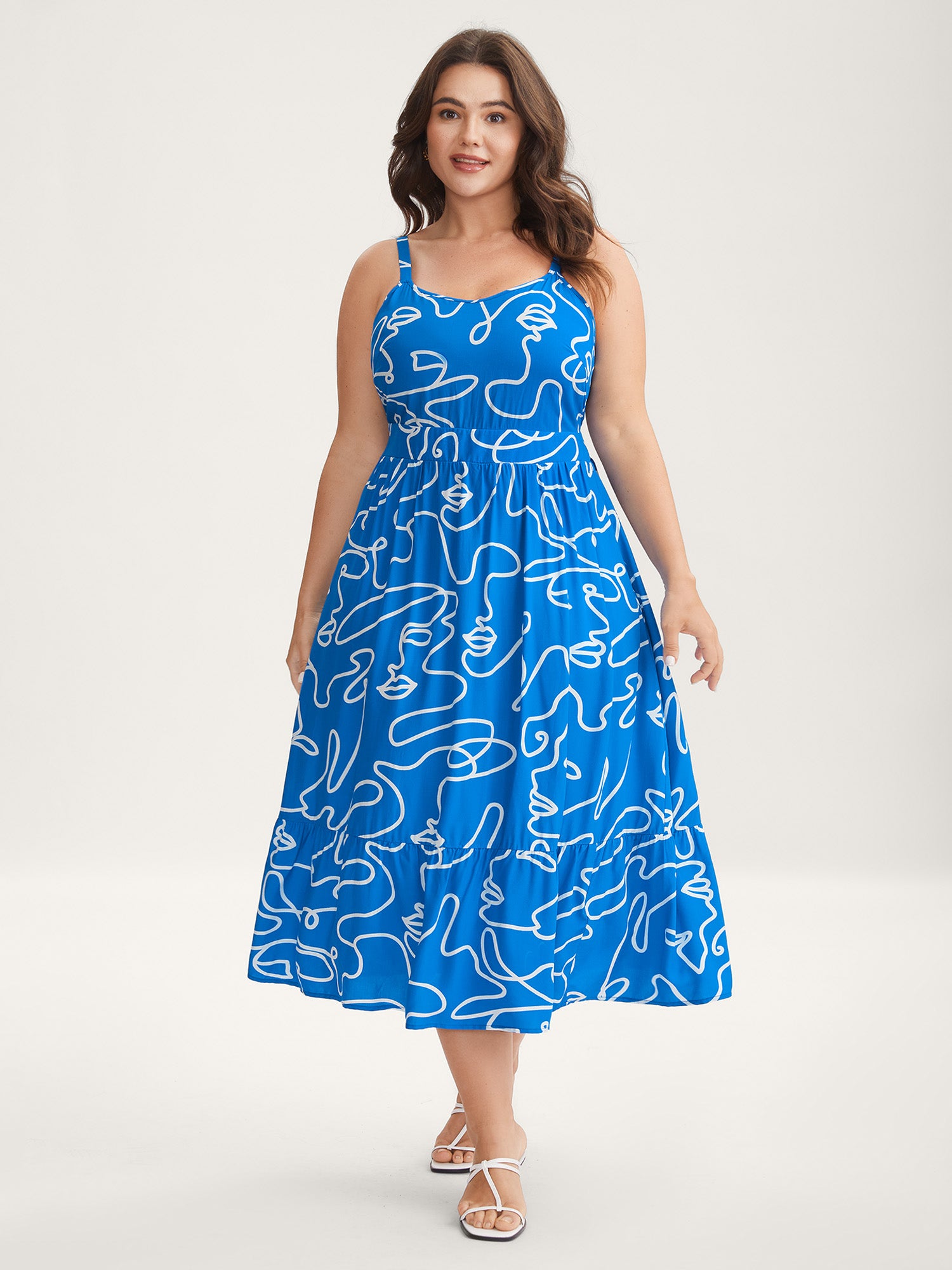Abstract Line Print Adjustable Midi Dress