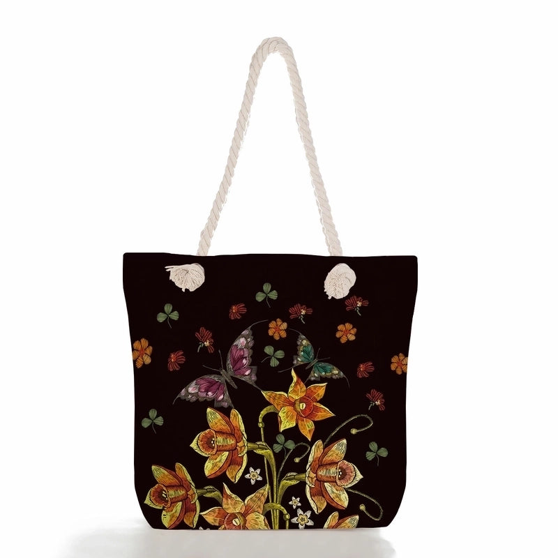 Women'S Vacation Butterfly Canvas Shopping Bags