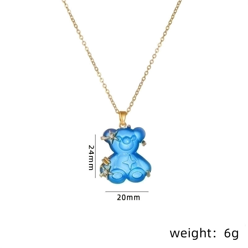 Cute Little Bear Star 201 Stainless Steel Copper Resin Zircon Plating Inlay
