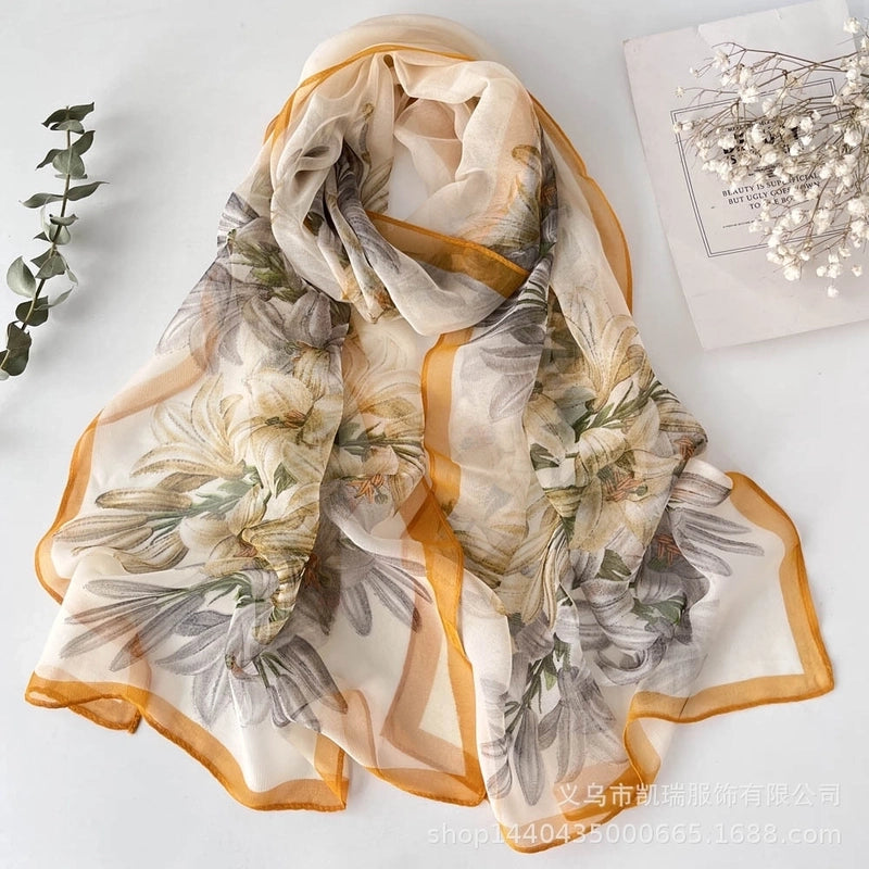 Women's Vacation Color Block Floral Polyester Silk Scarves