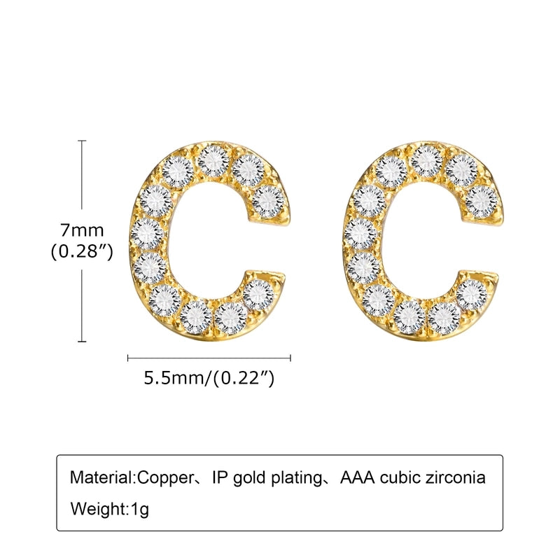 1 Pair Minimalist Letter Inlay Copper Zircon Ear Studs