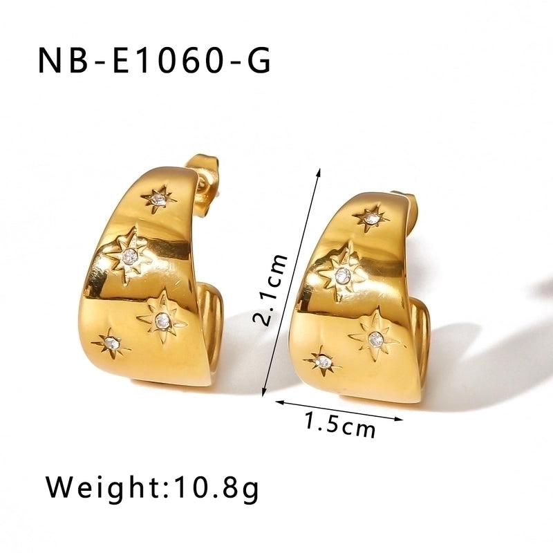 1 Pair IG Style Vintage Style C Shape Heart Shape Lingge Plating Pleated Inlay 304 Stainless Steel Pearl Zircon 18K Gold Plated Ear Studs