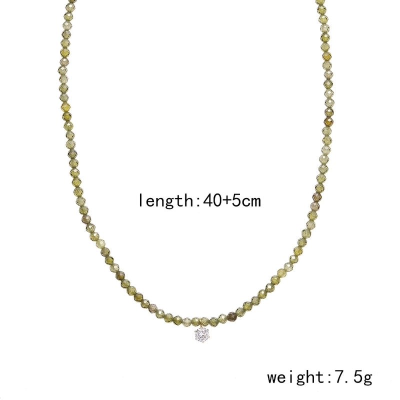 304 Stainless Steel Beaded 18K Gold Plated Minimalist Commute Inlay Round Zircon Pendant Necklace