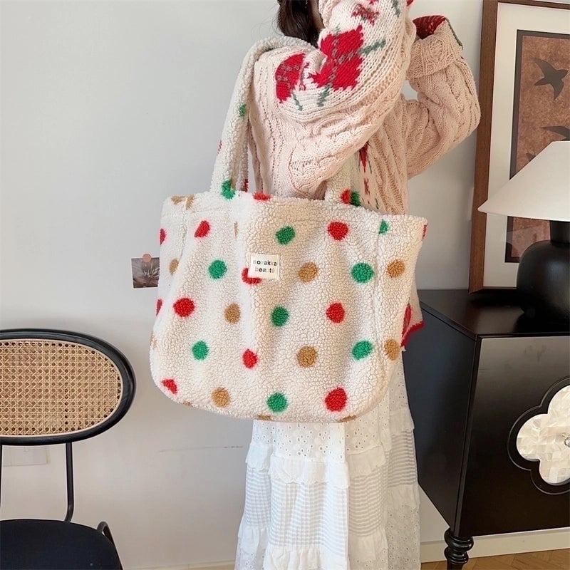 Women's Medium Plush Color Block Streetwear Square Open Shoulder Bag