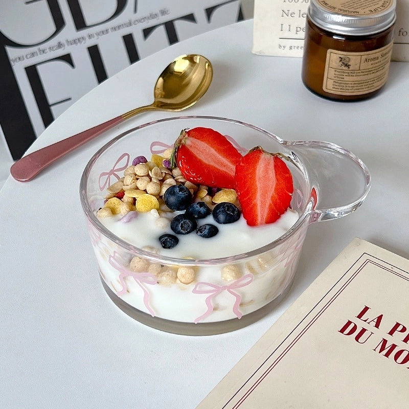 Bolimei Style Bow Cup Bowl Set Glass Cup Cold Extract Cup Girls' Heart Salah Bowl Fruit Dessert Bowl