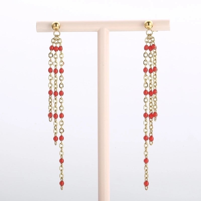 1 Pair Modern Style Tassel Plating Chain Stainless Steel 18K Gold Plated Drop Earrings