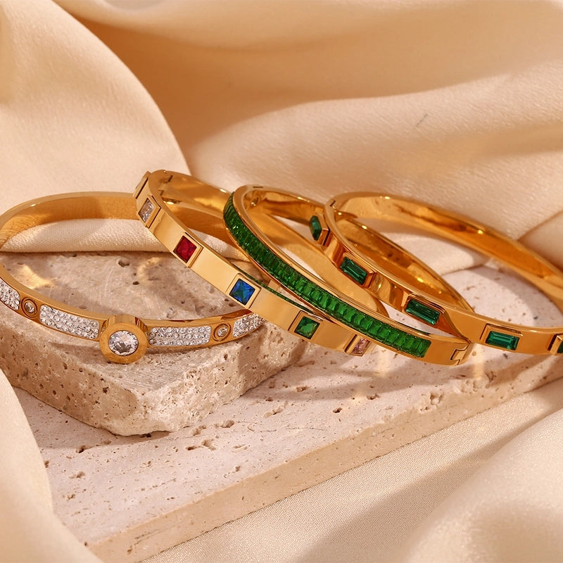 Classic Style Devil's Eye Stainless Steel Plating Inlay Rhinestones 18k Gold Plated Bangle