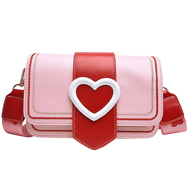 Women's Small Pu Leather Color Block Heart Shape Elegant Basic Streetwear Square Lock Clasp Shoulder Bag Crossbody Bag