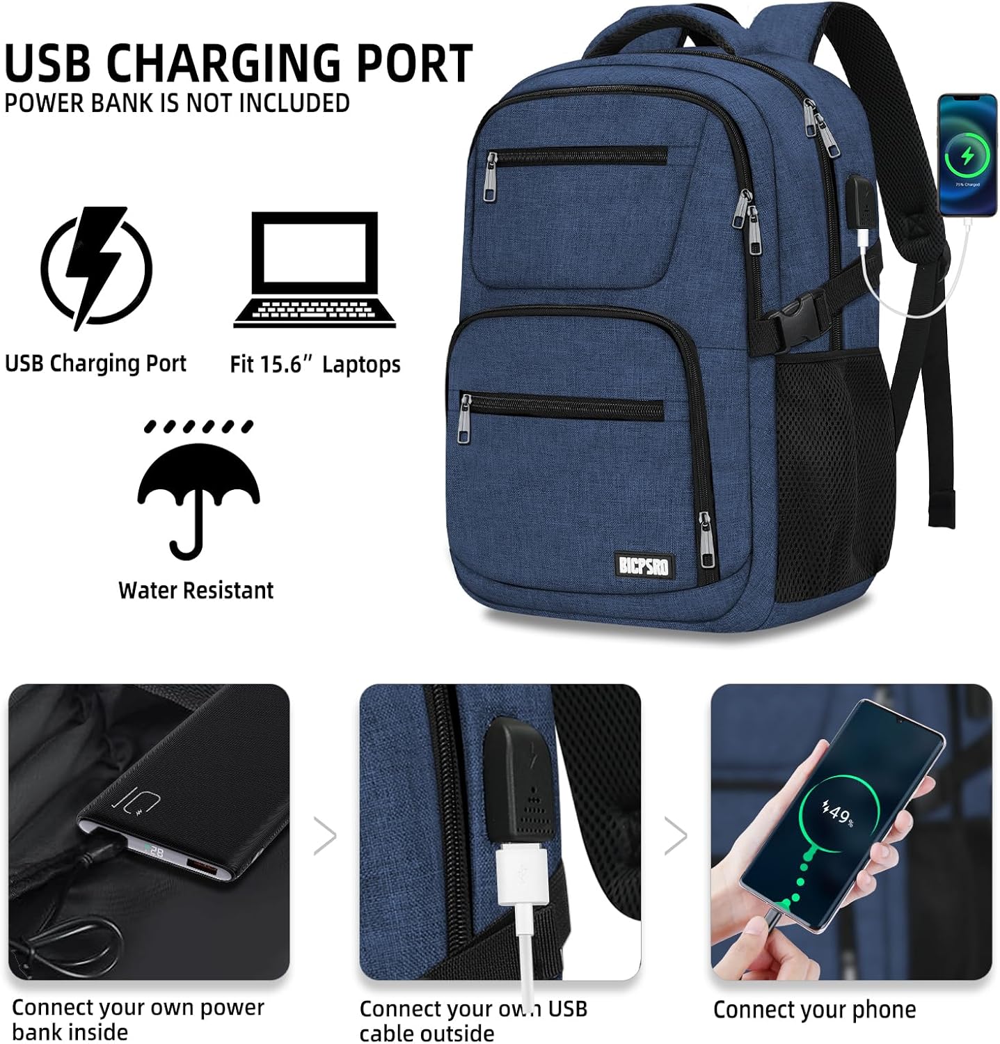 Black backpack for school, School Backpack for boys teens, Backpacks for men, College high middle school bookbag Fits15.6 Inch Laptop with USB Charging Port, Boys backpack, Book bag
