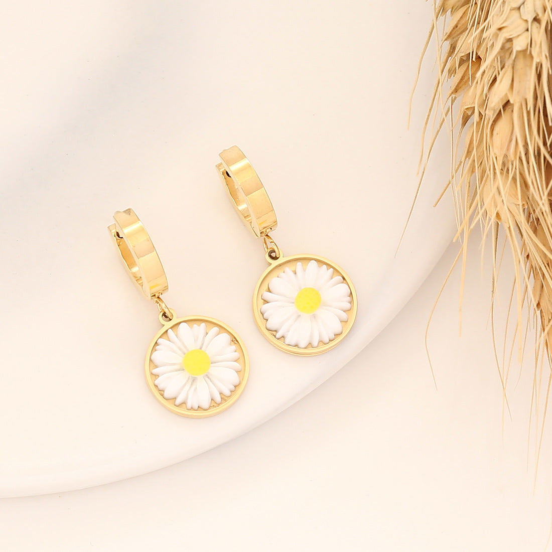 Little Daisy Flower Stainless Steel Electroplating Earrings
