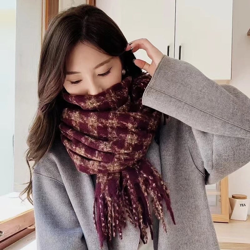 Women's Lady Minimalist Lattice Imitation Cashmere Scarf