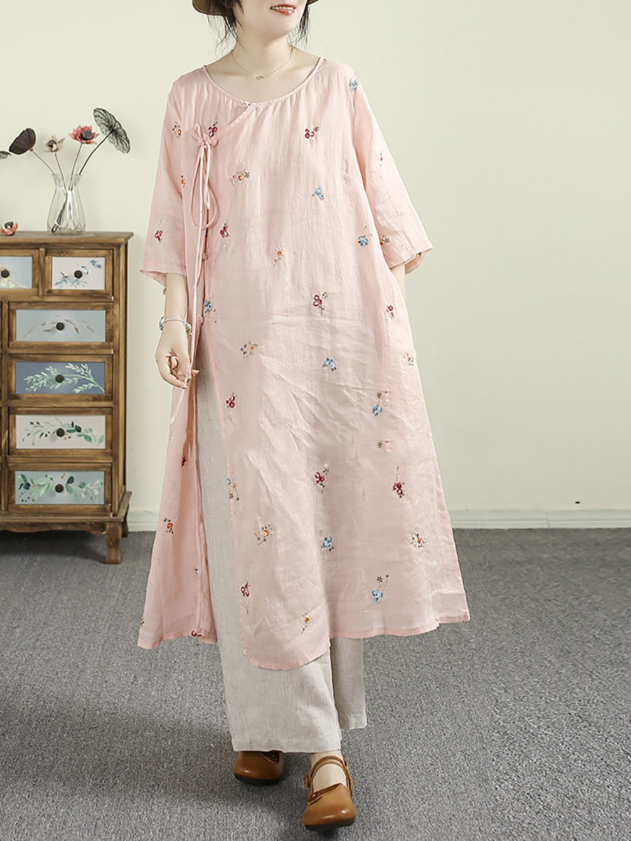 Women Summer Vintage Floral Embroidery 100%Raime Shirt
