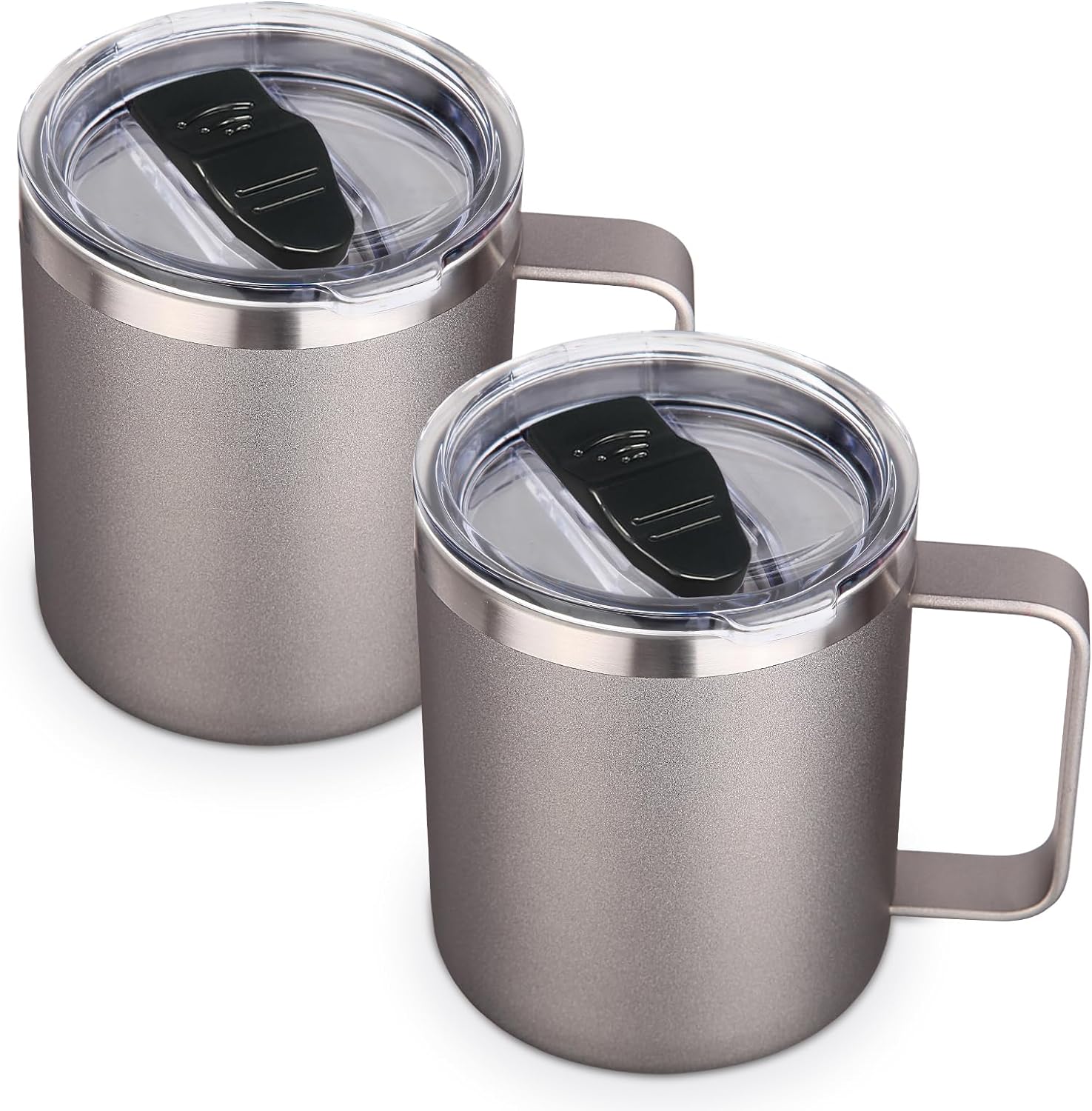 Volhoply 14oz Insulated Stainless Steel Coffee Mug with Leakproof Lid,Double Wall Vacuum Travel Coffee Cup with Handle,Reusable Metal Tumbler,Camping Mugs Keep Hot/Cold,Christmas Gifts(Black,1