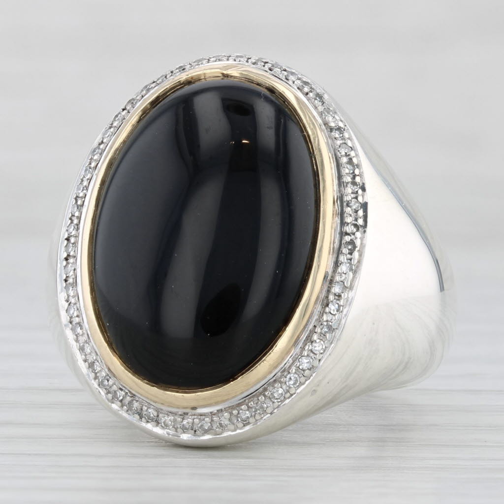 Onyx Diamond Halo Ring 14k White Gold Size 7 Statement