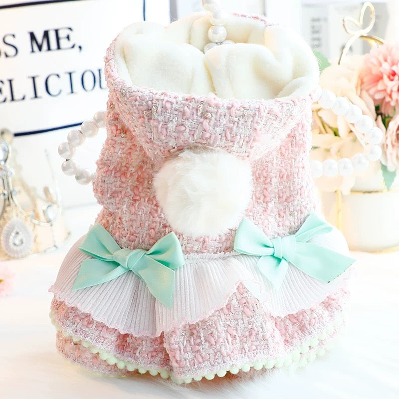 Warm Woollen Sweet Hooded Dog Dress Jacket