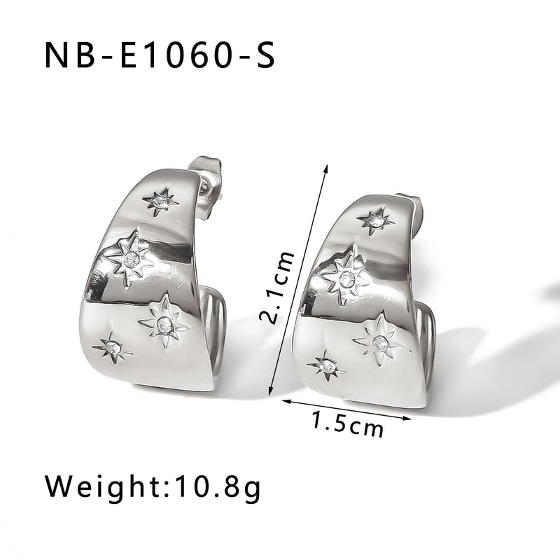 1 Pair IG Style Vintage Style C Shape Heart Shape Lingge Plating Pleated Inlay 304 Stainless Steel Pearl Zircon 18K Gold Plated Ear Studs