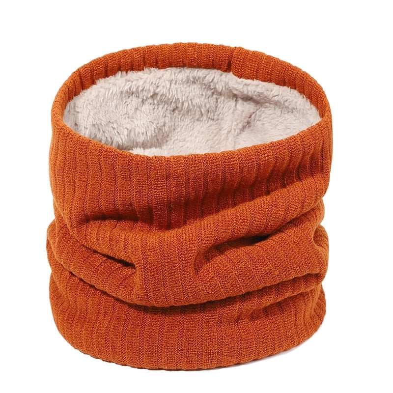 Autumn And Winter New Spot Knitted Scarf Men And Women Plus Velvet Warm Pullover Scarf Vertical Stripe Solid Color Knitted Collar