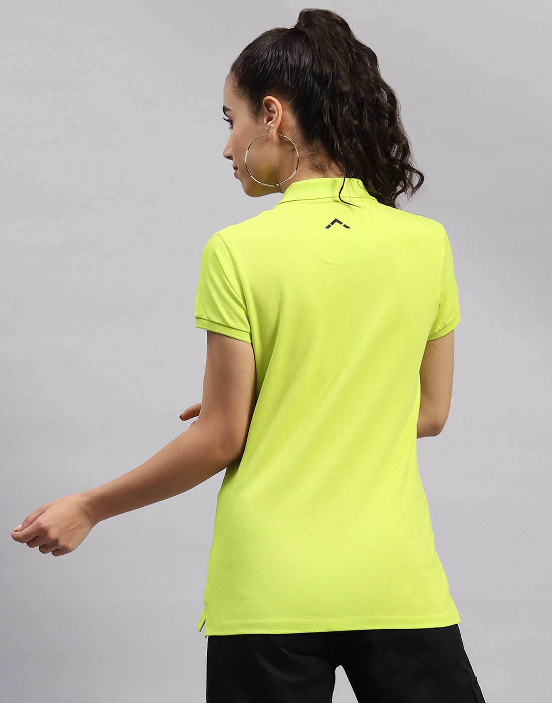 Women Fluorescent Green Solid Polo Collar Half Sleeve T Shirt