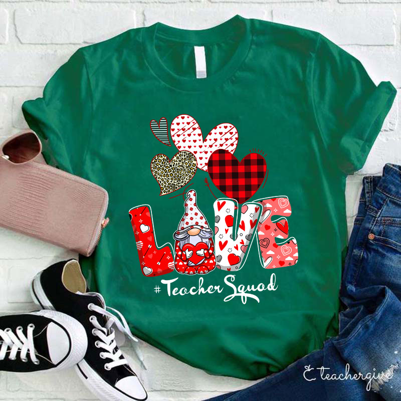 Three Hearts Love Gnome Teacher T-Shirt