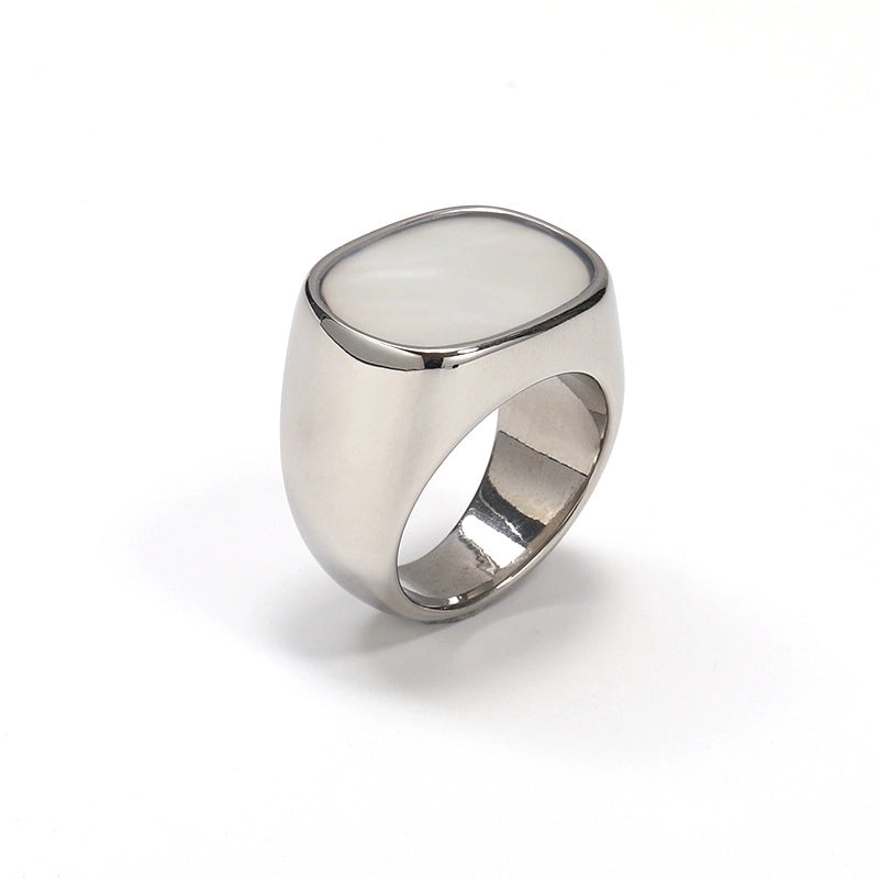 Titanium Steel 18K Gold Plated Hip-Hop Retro Plating Color Block Shell Rings