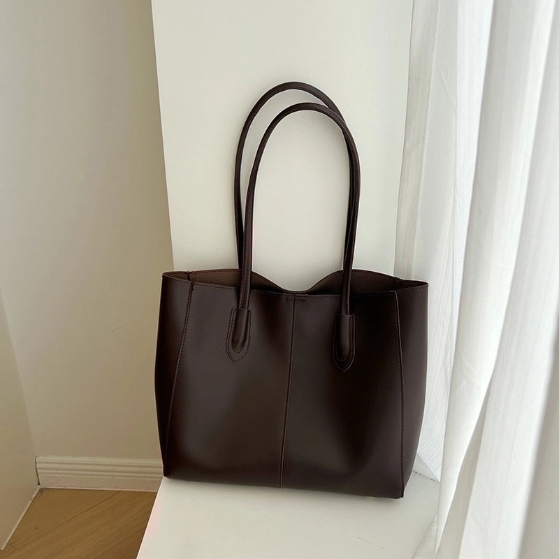 Women's Large Pu Leather Solid Color Classic Style Magnetic Buckle Tote Bag