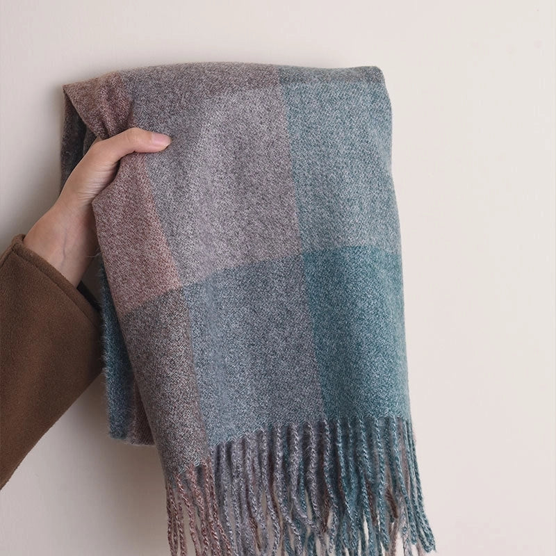 Unisex Lady Lattice Imitation Cashmere Tassel Scarf