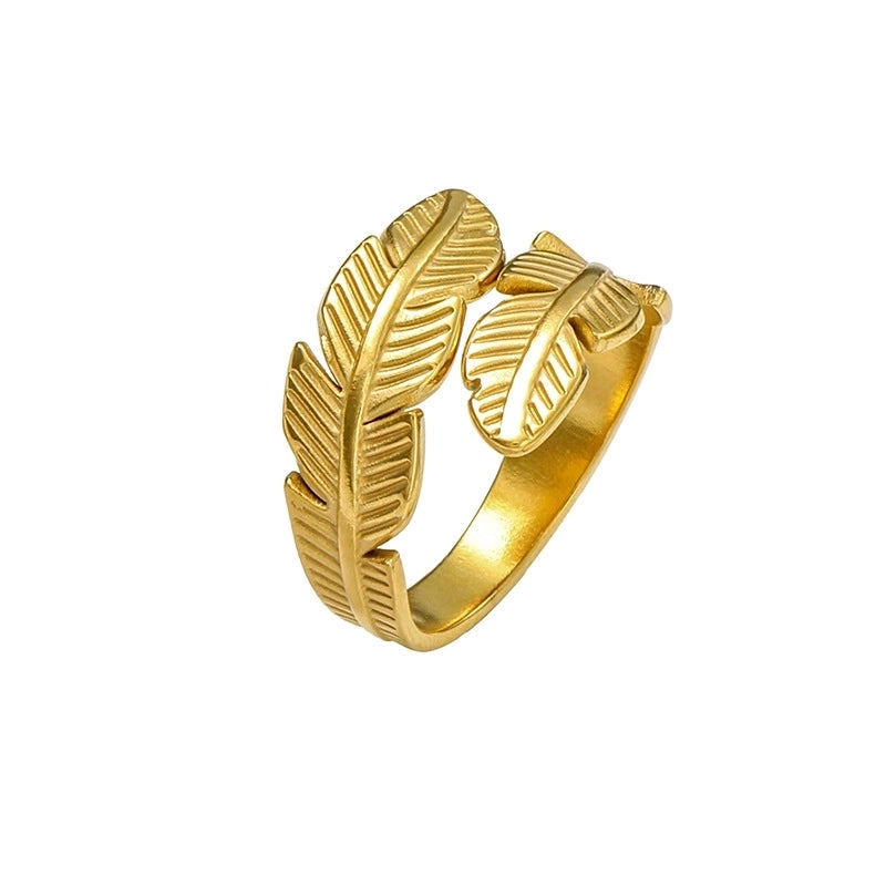 Elegant Leaves Flower Titanium Steel Open Rings