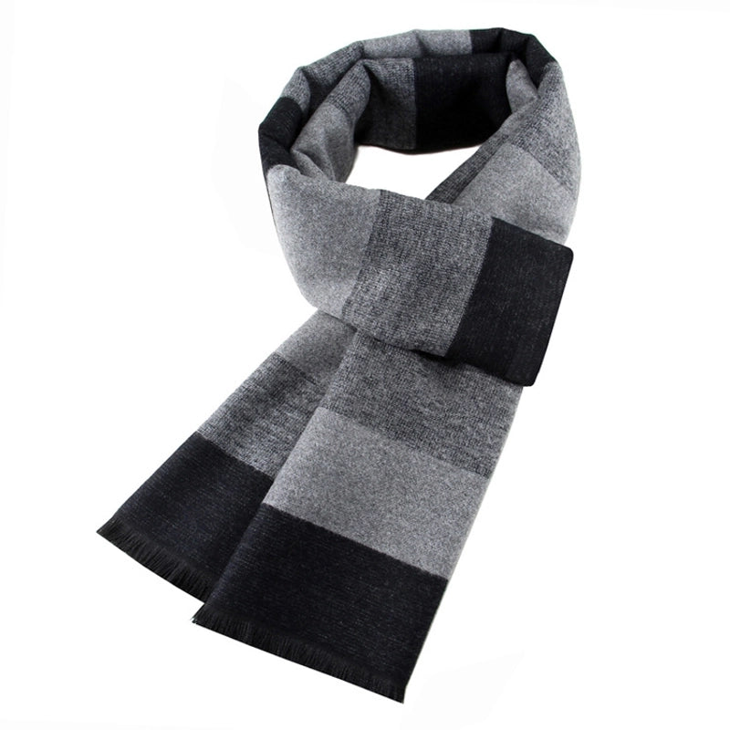 Middle-aged And Elderly Men's Scarf Winter Warm Thick Brushed Striped Scarf Men's Cotton Grandpa Gift Scarf